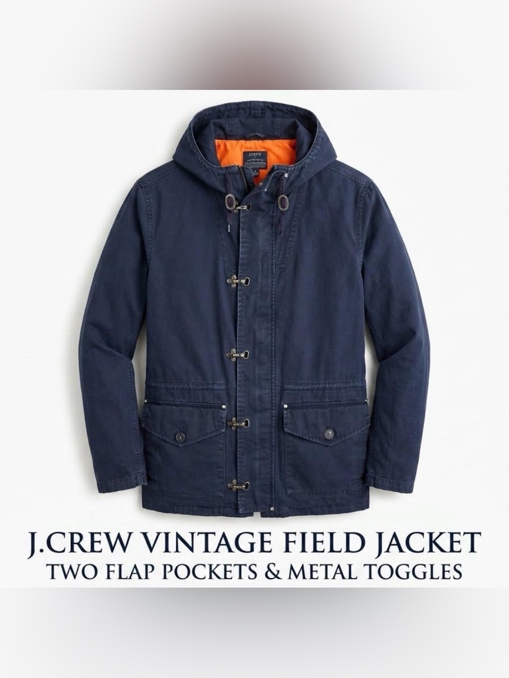 Vintage J.Crew Hooded Parka Jacket Navy  Authentic Outerwear Hoodie Zip Up